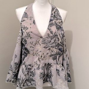 BCBGMAXAZRIA Travis 3/4 Sleeve Cold Shoulder Halter Blouse‎ Sz Medium Fairy